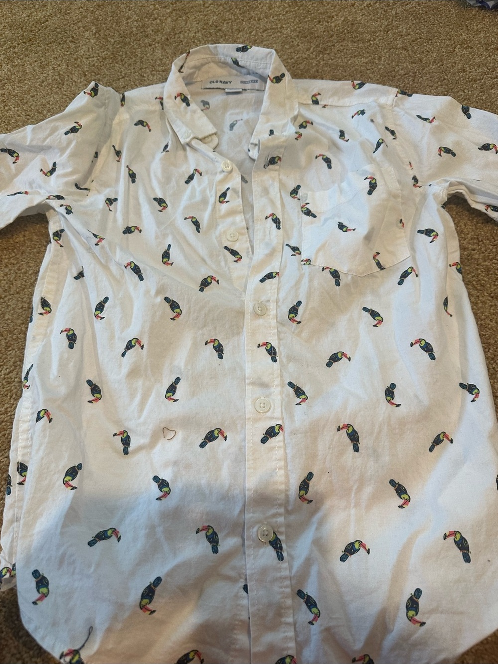 Old Navy White Short-Sleeve Toucan Print Shirt